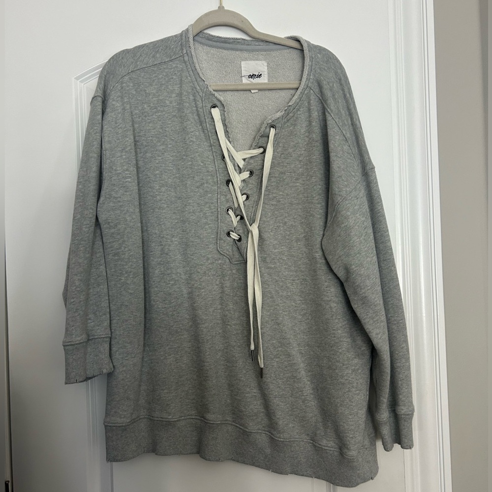 Aerie Lace Up Oversized Crew Sweatshirt - Picture 2 of 4